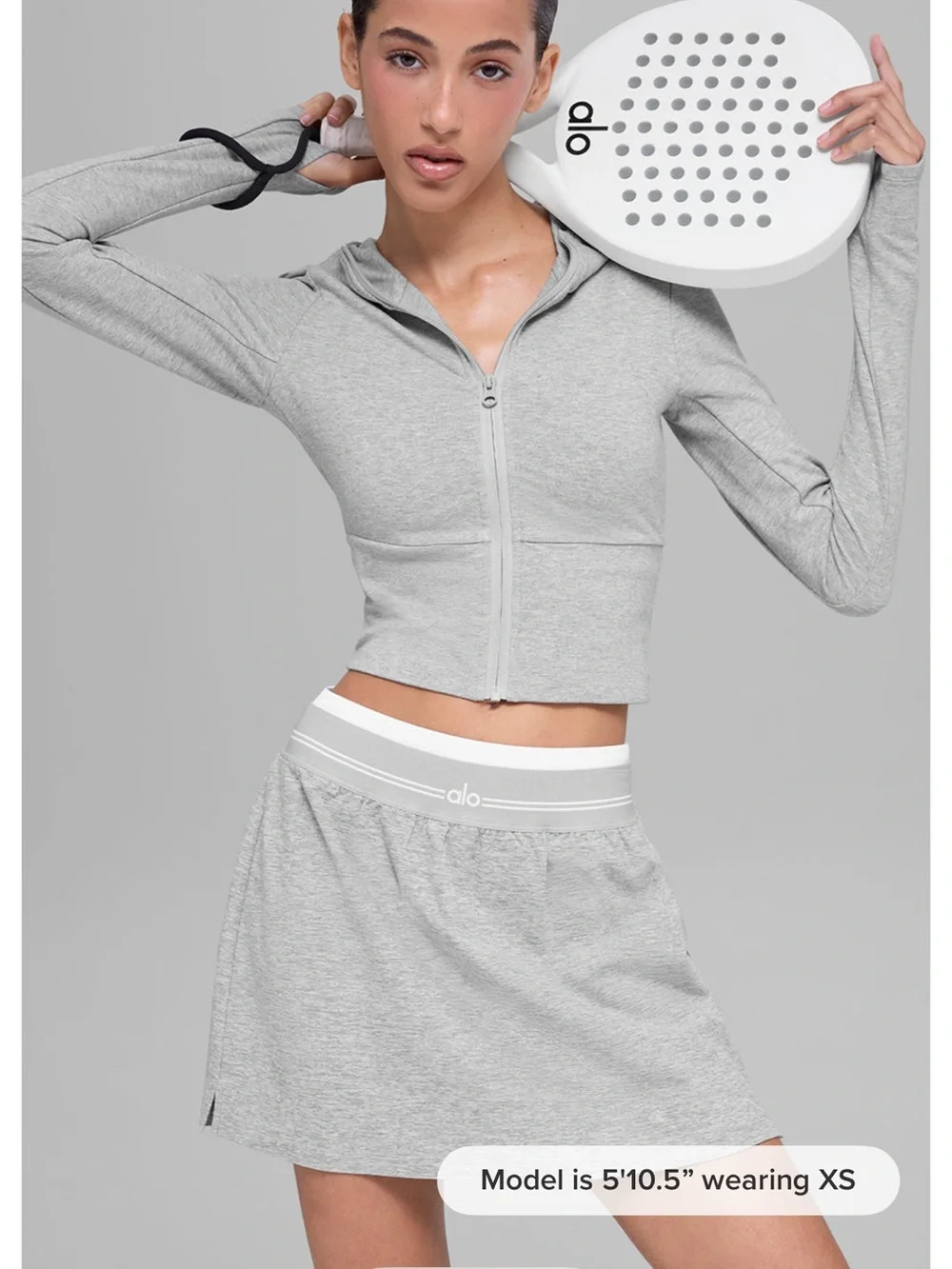 ALO Yoga Light Heather Gray Cropped Zip Hoodie